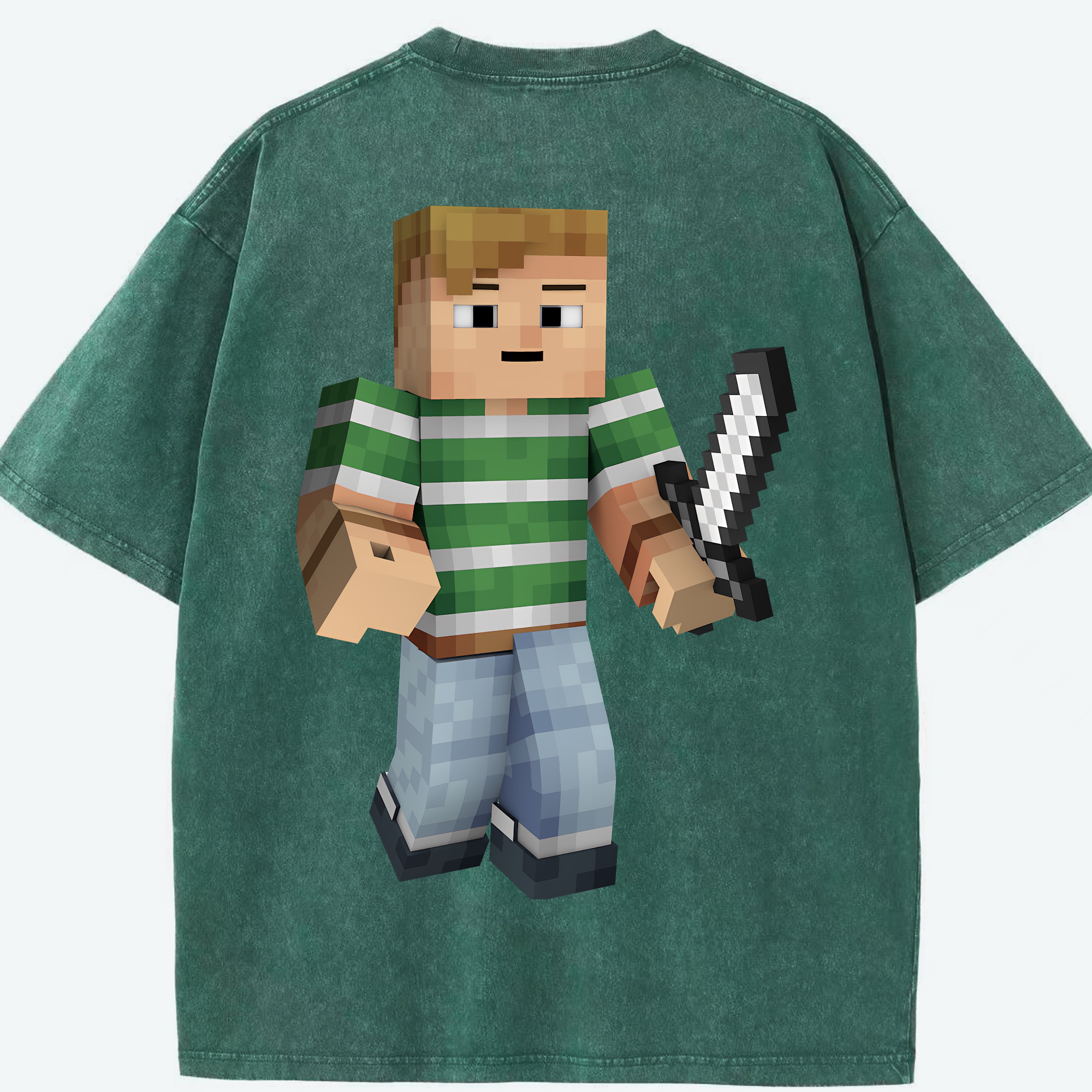 （画像用） マインクラフト ブロックの世界 Minecraft MC Block world 綿100% ヴィンテージ風 半袖Tシャツ（背面プリント）